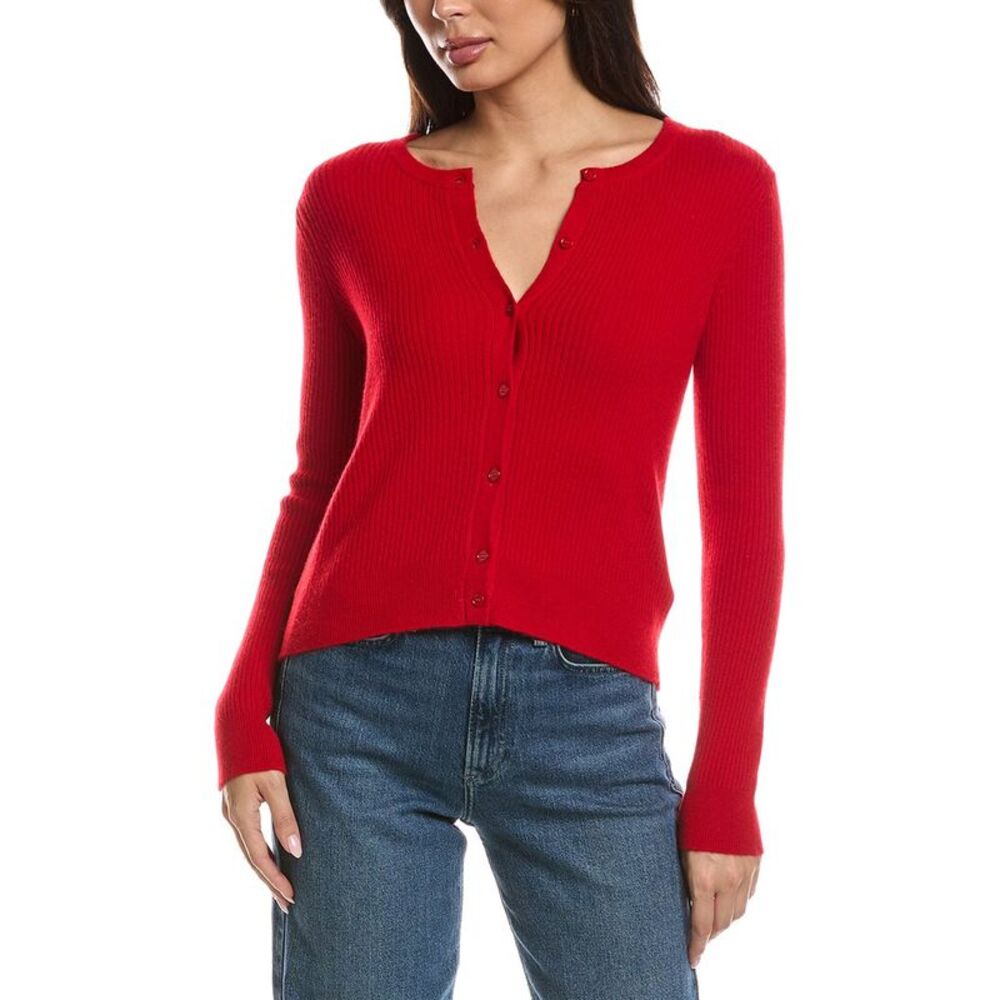 The Cashmere Project Womens  Mini Rib 100% Cashmere Cardigan, Red